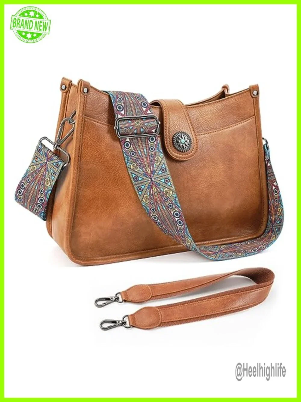 Vegan Leather Hobo Crossbody Bag with 2 Straps, Large Capacity Purse